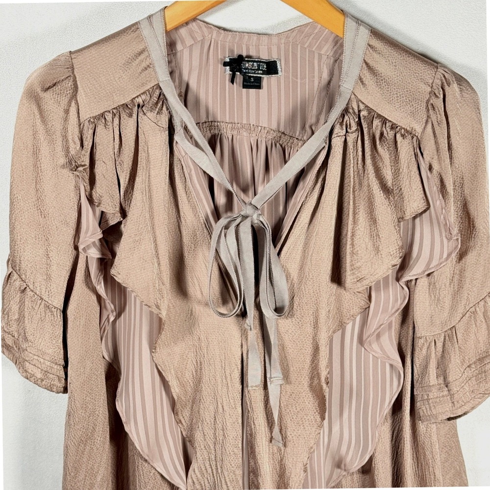 Anthropologie Y2K Fairy Silk Layered Ruffle Bow Top Size S Boho Romantic Delicat